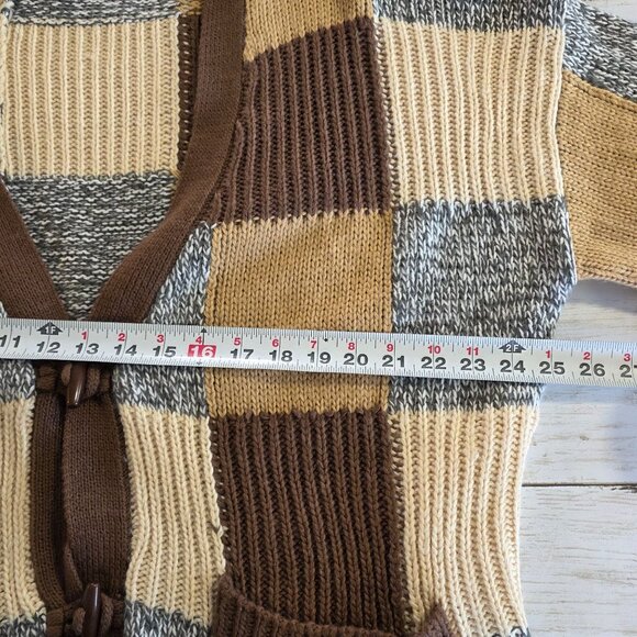 BKE Buckle Oversized Checkered Cardigan Knit Button Up L Cozy Earth Tones Casual - Picture 6 of 10